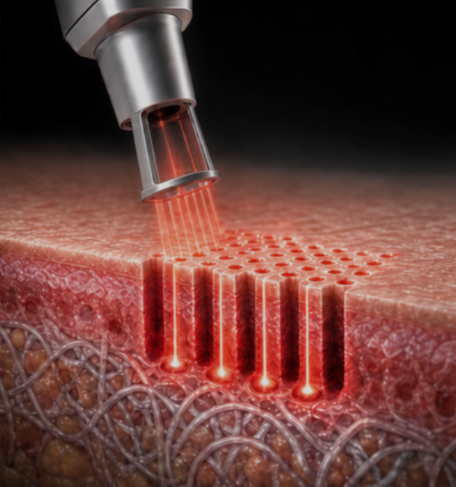 Ilustração do modo fraccionado: microcolunas de energia na pele
